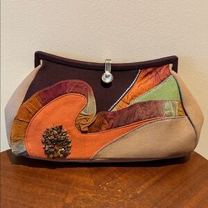 Timmy Woods  Beverly Hills Designer Rare Vintage wool bag  clutch earth tones